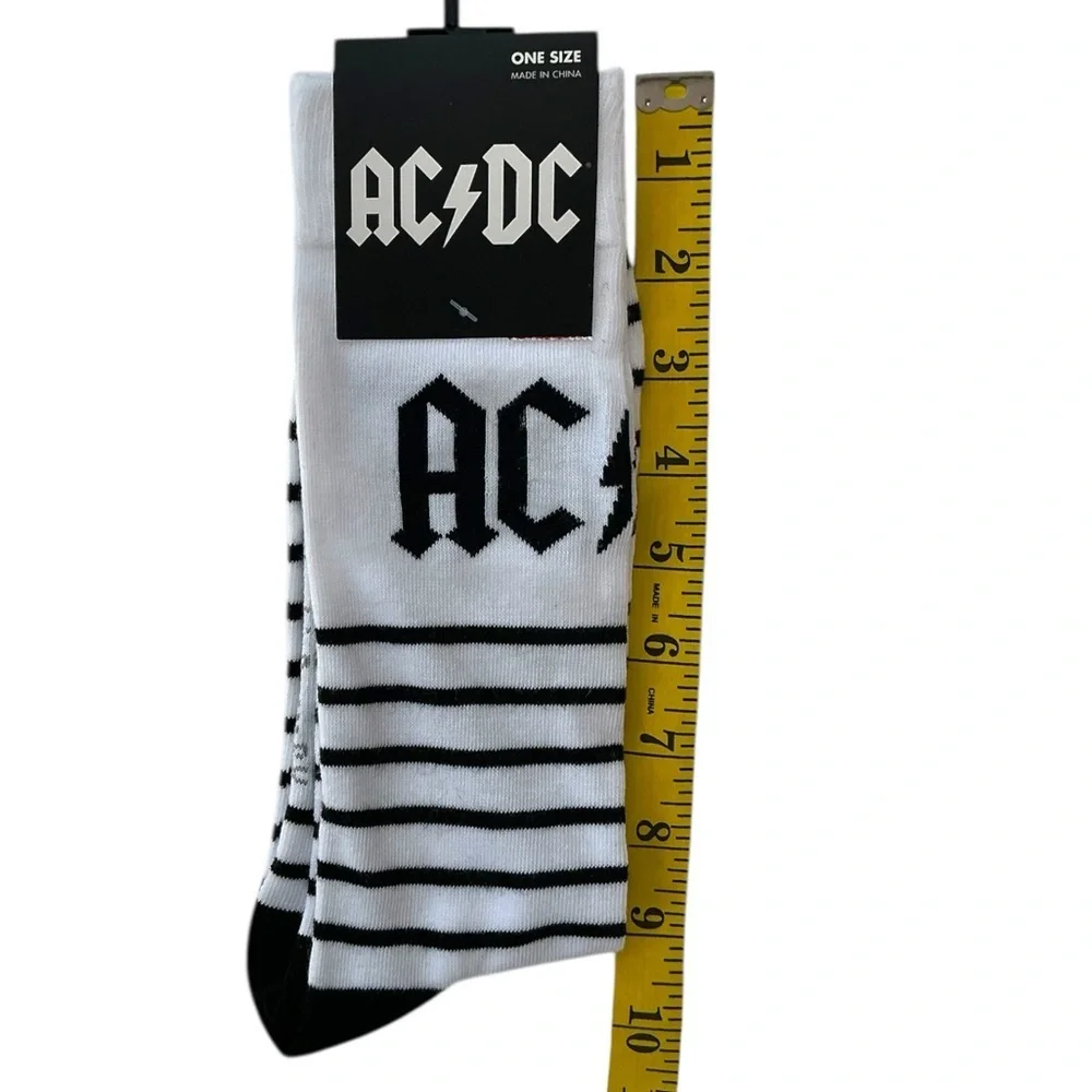 AC/DC Crew Socks Fun Novelty Classic Rock Black White Adult Unisex One Size 7-12